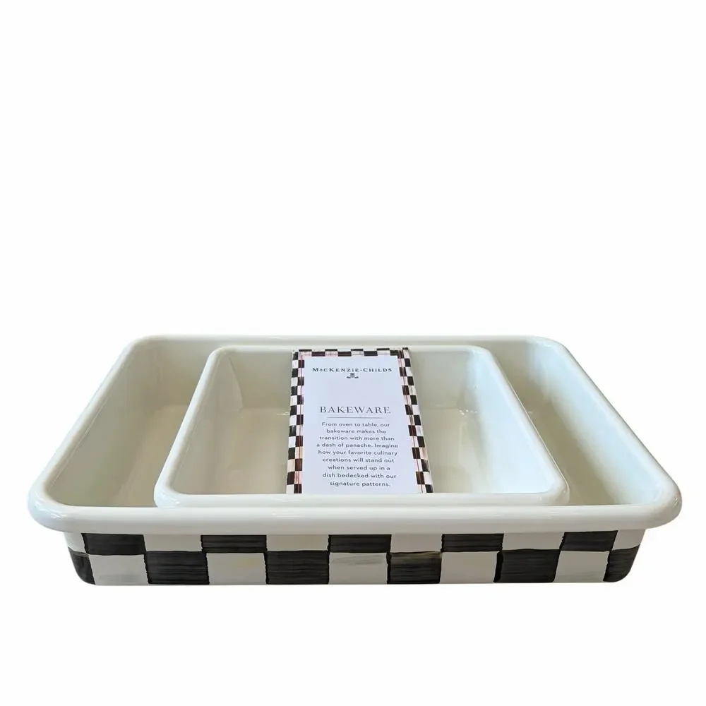 New MacKenzie-Childs Courtly Check Enamel Bake Pans Set of 2 in Original Box